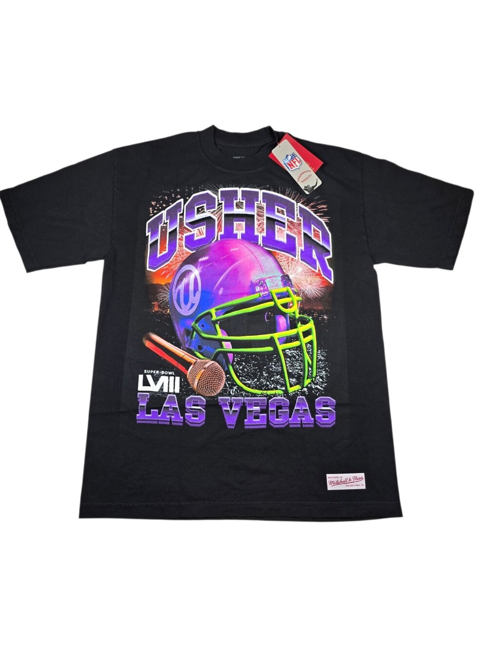 NWT Mitchell & Ness Usher × NFL Super Bowl LVIII Event Night Black Shirt Men's M